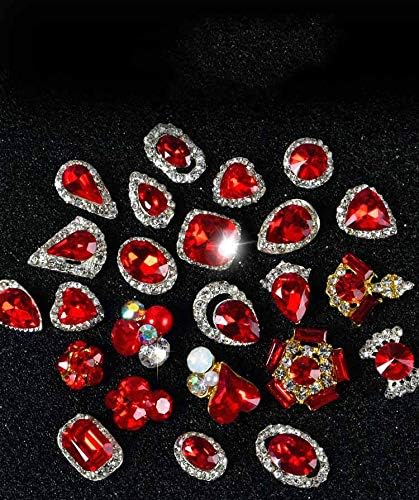 20pcs/lote de liga de lote de unhas de unhas Red Diamond Red 7 * 13mm Charms 3d Cristal para DIY Decorações de arte de
