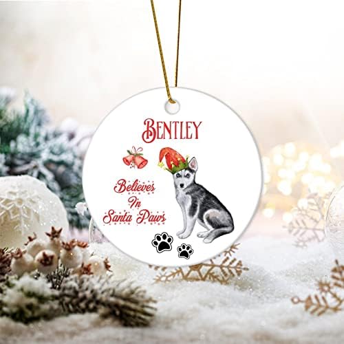 Ornamentos de cerâmica de Natal acredita em Santa Paw Beabull Dog Dog Nome de Cão Personalizado Ornamento de Pet Memorial para Decoração de Natal Home de Natal 3 polegadas