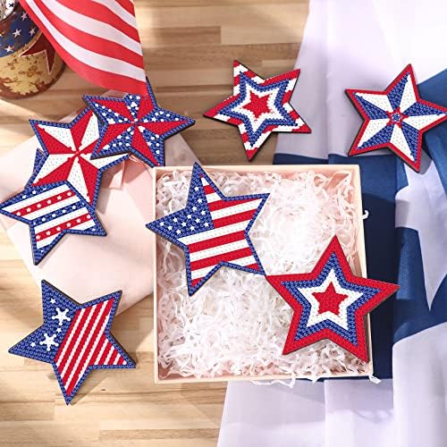 Shellwei 8 PCs 4 de julho Diamond Art Coasters