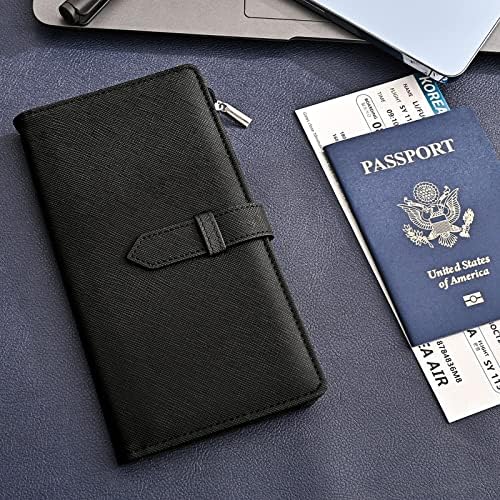 Linaxbong Passport titular e carteira de viagem, carteira de viagem de bloqueio de RFID, carteira de passaporte multiuso para mulheres/homem