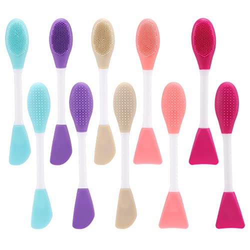 10 PCS Aplicador de máscara facial de silicone, 2 em 1 Ferramenta de escova de esfoliação facial dupla face-lados,