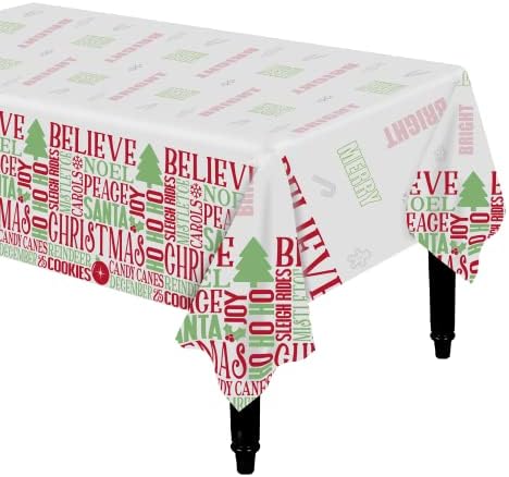 Dazonge Christmas deseja toalha de mesa, pacote de 2 capas de mesa de Natal de plástico para decorações de festa, à prova de