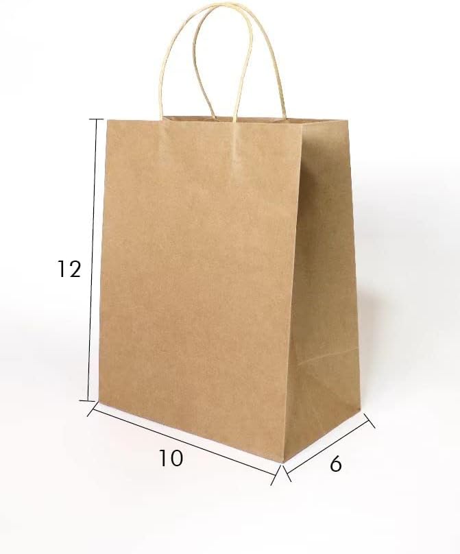 Bolsa de papel qbqbag kraft com alça de 10x6x12 polegadas sacos de compras sacos de compras 100 pcs ， aniversário,