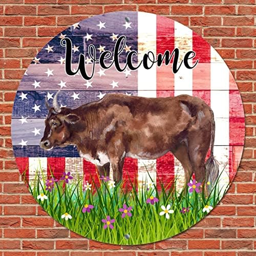 Placa de lata de metal redonda placa de boas -vindas sinal de alteração dos EUA Flors Flores e vacas Pubs de bares de pub de pub