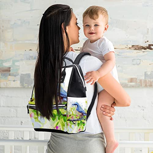 Flores de aquarela e pássaros fraldas bolsas de fraldas mochila mamãe mochila de grande capacidade bolsa de enfermagem bolsa de viagem para cuidados com o bebê