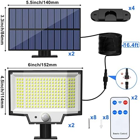 Luzes de movimento solar ao ar livre, [400 LED/2 Modos Pack/3] Painel separado Luzes de segurança de inundações solares