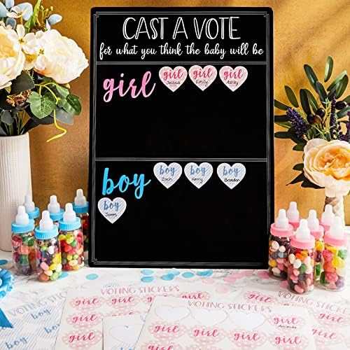 Jogo de revelação de gênero para chuveiros de bebês com 120 meninas ou garoto adesivos de votação, lance seu signo de voto com