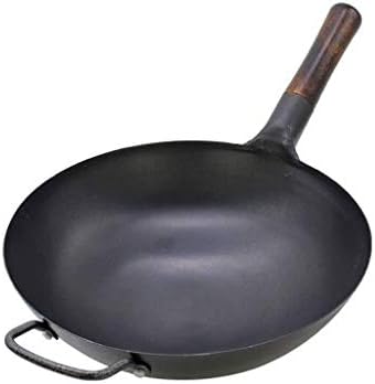 Gydcg Iron wok, preto com alça, sem revestimento, sem óleo, panela antiaderente, fogão a gás, fogão a gás universal