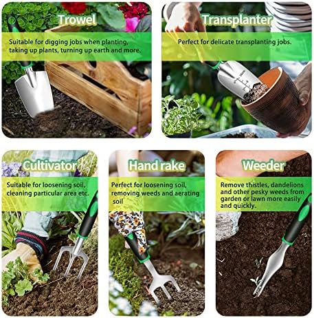 Conjunto de ferramentas de jardim dmimia, kit de ferramentas de jardinagem pesadas de 10 peças com sacos de cultivo