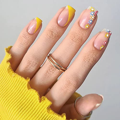 ArtQuee 3 pacotes Pressione as unhas quadradas curtas desenhos de unhas falsas de acrílico unhas falsas unhas artificiais bastão de tampa completa em unhas com dicas de arquivo de unhas de vidro para mulheres e meninas 72pcs