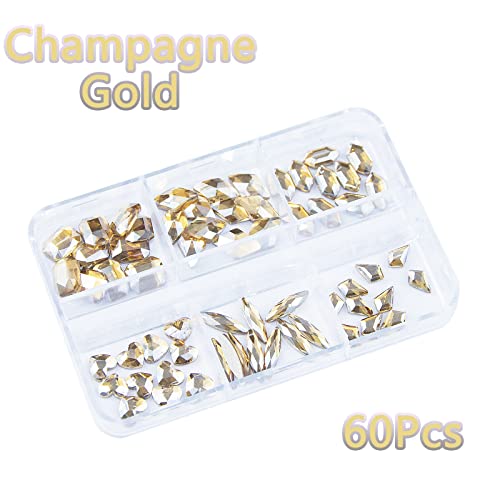1060pcs Champagne Gold unhas shinestones gems cristais plankback ouro champanhe com várias formas de tamanhos redondos shinchs shinestones cristais pedras de vidro para unhas jóias para unhas