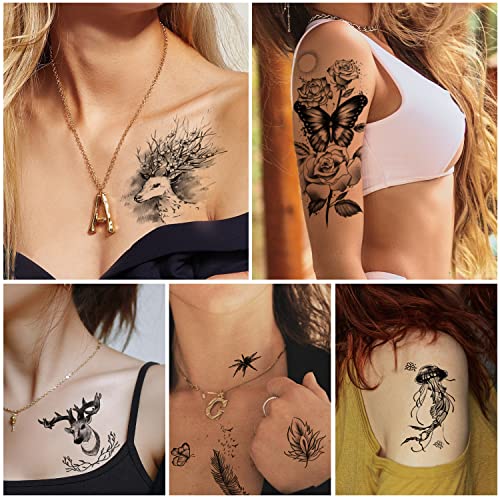 Cerlaza 125 Estilos mistos Tatuagens temporárias duradouras para mulheres, tatuagens falsas mangas para marcador corporal, braço