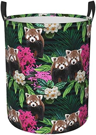 Fehuew Tropical Red Red Panda Cesta de lavanderia dobrável com alça de tecido impermeável Cestas de armazenamento de