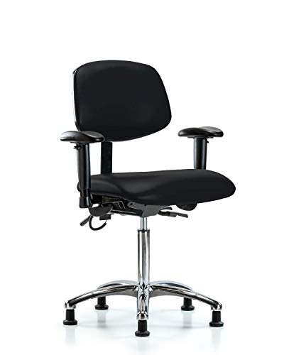 Labtech Seating LT41245 ESD Vinil Base Cadeira de Cadeira Média Cromo, Braços, Esd Glide, Black