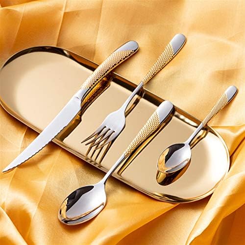 Kekkein 24pcs Gold banhado aço inoxidável conjunto de utensílios de jantar de jantar conjunto de talheres de conjunto de talheres para 6 drop fret