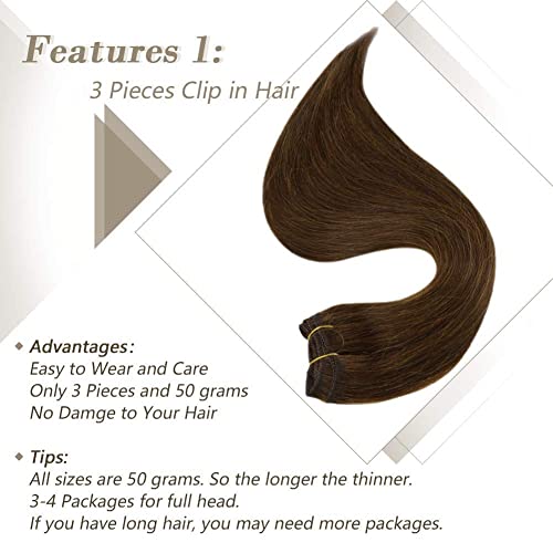 Compre juntos salve mais clipe em extensões de cabelo clipe marrom humano real em extensões de cabelo humano 3pcs e 9pcs 14 polegadas