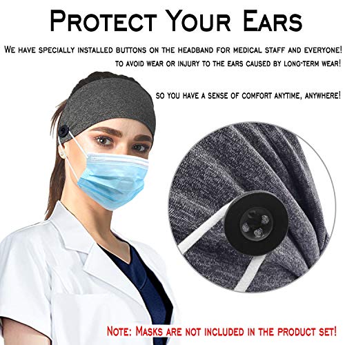 Ehfswrr Bandas com botões, bandanas para homens e homens ioga Lidro esportivo Turbano Turbano Não deslize Hearcap para os médicos de enfermagem, proteja seus ouvidos 5 pacote…