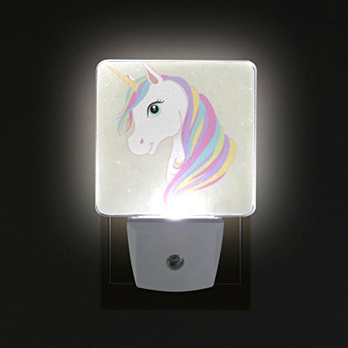 Lâmpada de luz da noite de plug-in LED Impressão de unicórnio fofo com entardecer para Dawn Sensor para quarto, banheiro, corredor,
