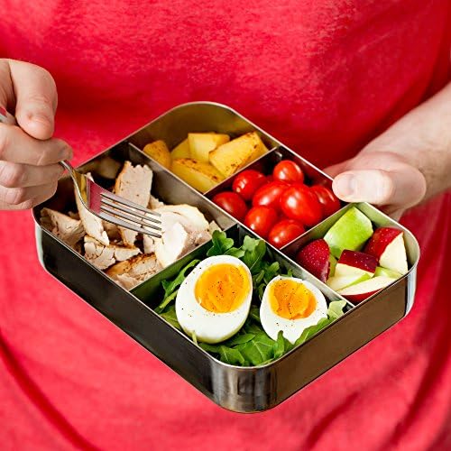 Lunchbots grande recipiente de almoço de aço inoxidável Cinco - Design de cinco seções contém uma variedade de alimentos