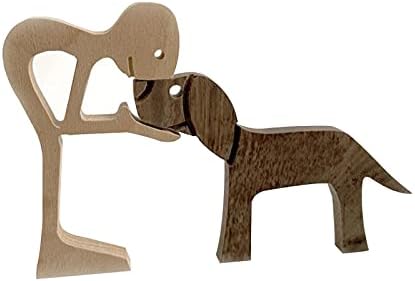 Estátuas de madeira e cães, estatueta artesanal artesanal para decoração de casa, decoração de presente de escritório criativo esculpido