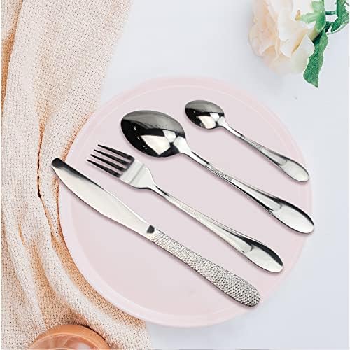 Facas de bife conjunto de quatro, faca afiada em aço inoxidável e garfo com garfos de jantar, facas e colher, conjunto de mesa