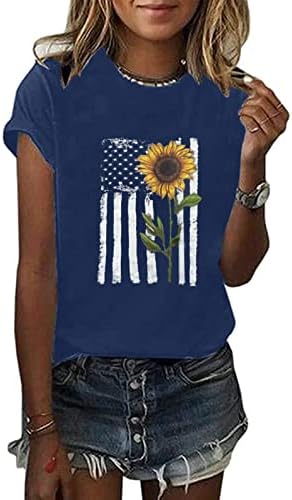 American Flag Tir Shirt for Women Print Print Short Blouse Day Independence Tops 2023 Camisas casuais de verão