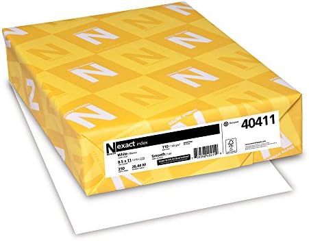 Índice exato de papel Neenah, 110 libras, 8,5 x 11 polegadas, 250 folhas, branco e cartolina, 8,5 x 11, 90 lb/163 gsm,