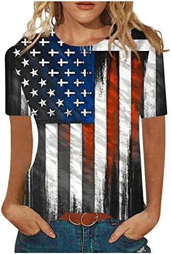 Camisas de bandeira da América feminina 2023 Trendy Star Stripe camisetas patrióticas blush de manga curta Independência