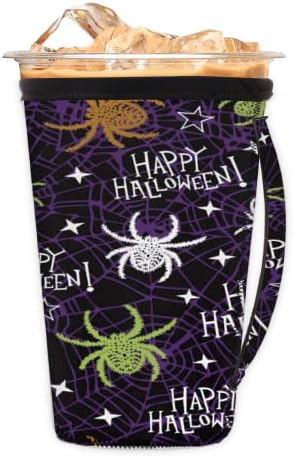 Halloween engraçado Spider Spider Black reutiliza a manga de café com alça de neoprene para refrigerante, café com leite, chá, bebidas,