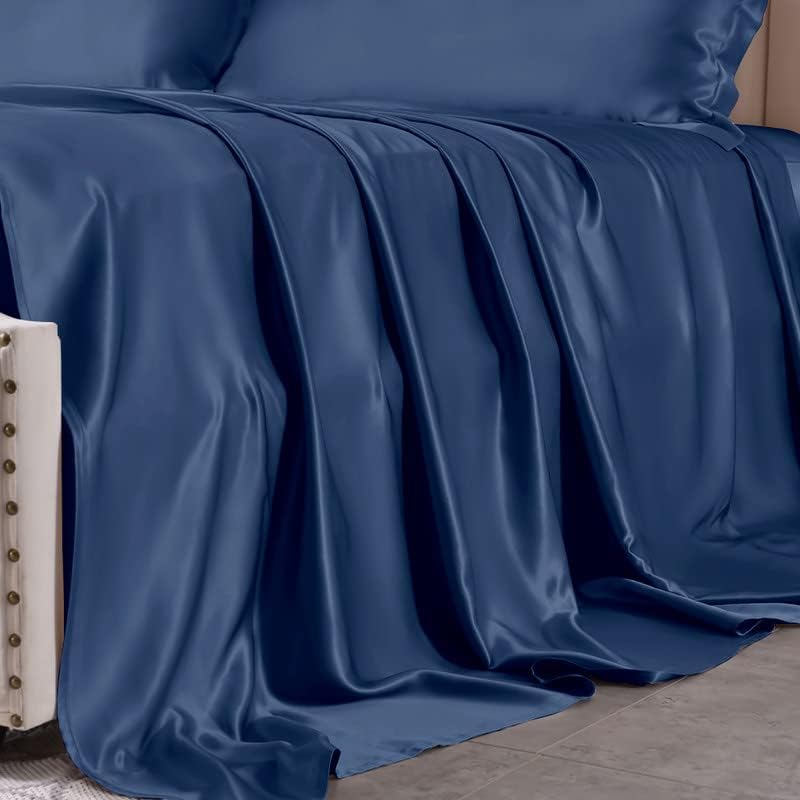 THXSILK SILK SHEET 4 PCS, 25 Momme de melhor grau de amoreira natural lençóis de seda, conjuntos de cama de luxo -ULTRA Durável macio, 1 folha ajustada, 1 lençol plano e 2 Shams de travesseiro