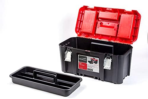 Crampos de Gator Caixa de ferramentas resistentes de 19 polegadas - 3 compartimentos, bandeja de ferramentas removíveis - tampa forte, manivela de aderência fácil - feita de plástico de polipropileno