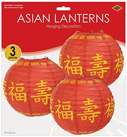 Beistle 54562 lanternas de papel asiáticas, 9-1/2 polegadas, vermelho/amarelo