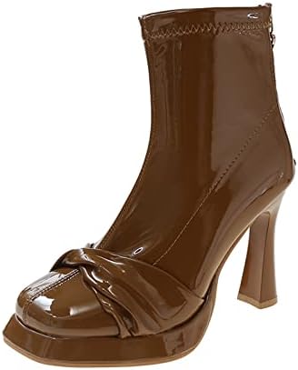 Botas de tornozelo para mulheres altas botas de calcanhar moda moda sapatos de couro FAUS BACK ROUNT ROURD DOI