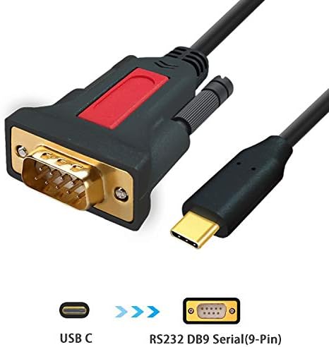 Elecable USB tipo C a Rs232 DB9 Adaptador de serial Adaptador de 5 pés com um conector masculino para fêmea, compatível