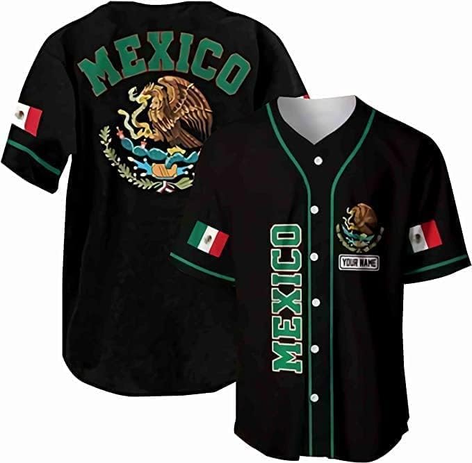 Personalização México mexicano AOP Jersey de beisebol unissex XS-5xl, camisa de beisebol do México, camisa de beisebol do