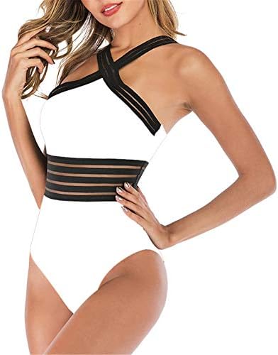 Decote de decote de excesso feminino Halter de cintura alta One peça Monokini Swimsuit Front Crossover Awardwear