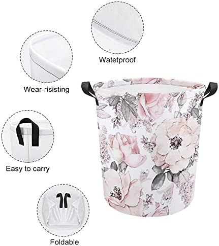 Foduoduo Roupa de lavanderia Pink Flower Laundry TurMper com alças Saco de armazenamento de roupas sujas dobráveis ​​para quarto, banheiro, livro de roupas de brinquedo