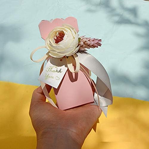 Amoleya favorece caixas, pacote de 20 PCs Favores de casamento DIY Caixas de doces com fita e flor para engajamento, festa de