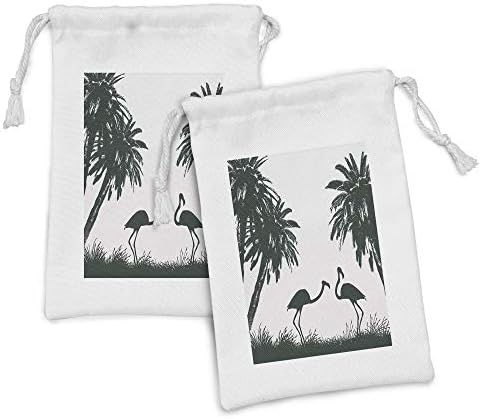Conjunto de bolsas de tecido natural de Ambesonne de 2, pássaros flamingo e palmeiras em Miami Exotic Tropical Natural Cenário