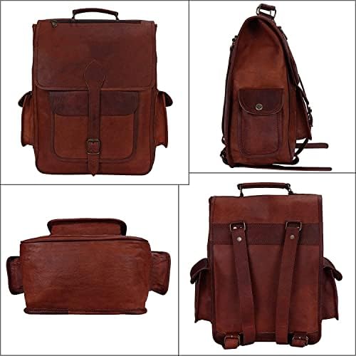 Backpack de couro marrom vintage Backpack Office Laptop Saco de ombro para homens para homens Mensageiros Bolsa por
