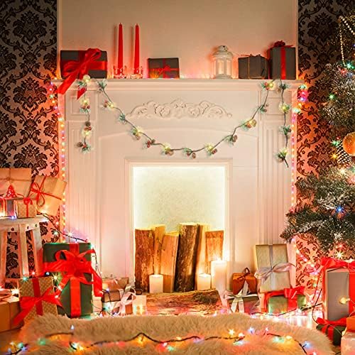 Garland de Natal com luzes, 6,56 pés 20 LED Battery Operated Garland com Berry Vermelho e Pines de Pines, Garland de Natal Decorações de Natal para janelas de casa Stações de lareira