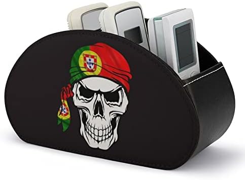 Português bandeira de bandeira portuguesa Skull Leather Remote Control Holder Caddy Storage Box Desktop Organizador com 5 compartimentos para TV Blu-ray Office