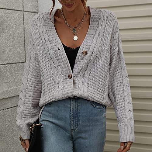 Supula de pulôver feminino Outono e inverno botão de cor de malha sólida Cardigan suéter de manga comprida blusas