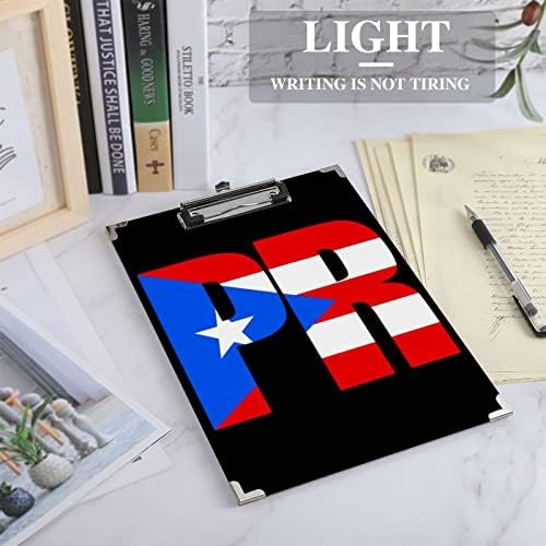 Bandeira porto -riquenha Impressão de madeira de madeira com clipe de metal a4 placa de clipe de tamanho de letra