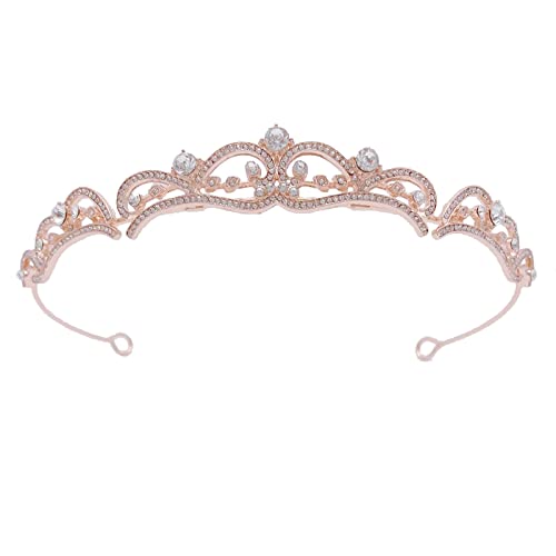 Tiara de ouro rosa para noiva, Crystal Wedding Crown for Women Flower Girls, Metal Tiaras e Crowns Rhinestone Princess Hair Acessórios para aniversário do baile