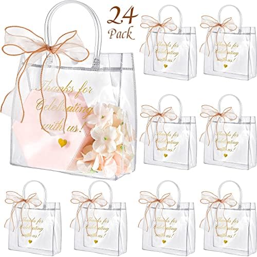 24 PCs sacos claros com sacos de presente de casamento de fita de arco para presentes sacos de presente transparentes