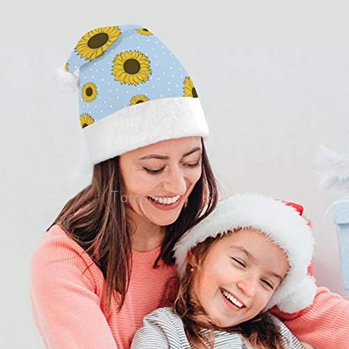 Chapéu de Papai Noel de Natal, Chapéu de férias de Natal de Sunflower Blue Spot para adultos, Hats de Natal de Comforto