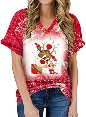 Camiseta Feliz Natal Bleached For Women 2022 Novidade Blusa de Manga Curta
