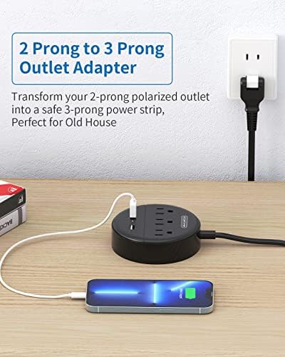 2 Prong Power Strip, NtonPower 2 Prong a 3 Adaptador de saída de ponta, cabo de extensão de 10 pés com plugue rotativo, montagem