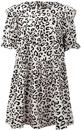 Miashui Mulheres roupas de verão Summer Summer Summer Casual curto manga sopra de manga de leopardo Ruffle vestidos de verão